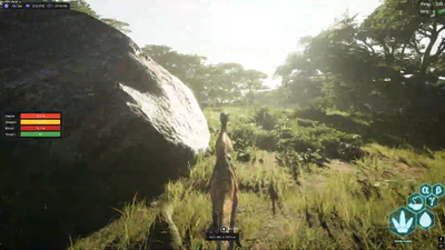 The Isle dinosaur stats overlay showing health, stamina and weight