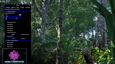 The Isle player ESP settings menu with box, health, growth and species options