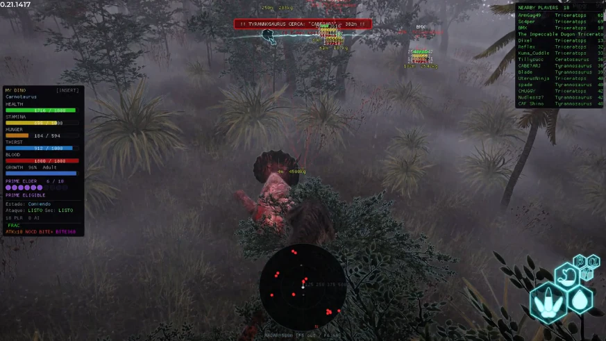 The Isle Tyrannosaurus proximity alert with ESP health bars and radar